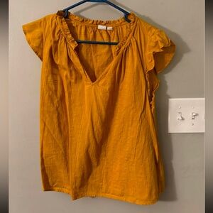 Women's Mustard Yellow Ruffle Sleeve Top